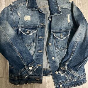 Distressed Blue Denim Jacket No Boundaries Women’s Size S
